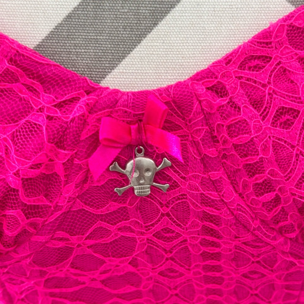 Betsey Johnson Dress Hot Pink Long Lace Dress Size 6 - Picture 4 of 10